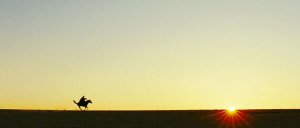 A perfect Western 'riding into the sunset' shot
