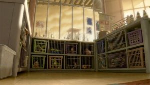 Take a look at this one for a minute. Only Pixar could take a kid's movie about toys in a daycare center and make it look like a Prison...everything is positioned perfectly, with the boxes of toys looking like cells, the toys on top of the shelves looking like barbed wire, and the playground in the back looking like a guard tower.